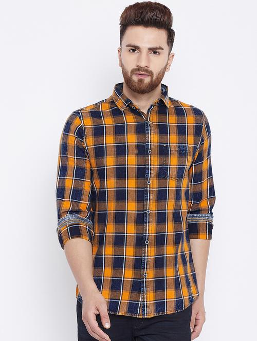 yellow checkered casual shirt - 15800394 - Very Small Image - 1
