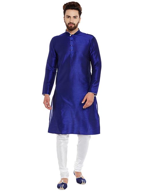 blue dupion kurta pyjama set - 15800505 - Very Small Image - 1