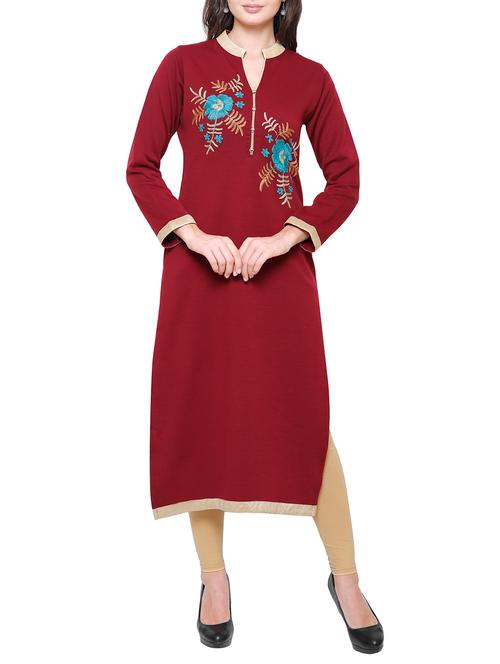 floral embroidered woolen kurta - 15800958 - Very Small Image - 1