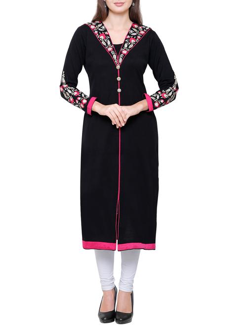 floral embroidered woolen kurta - 15800966 - Very Small Image - 1