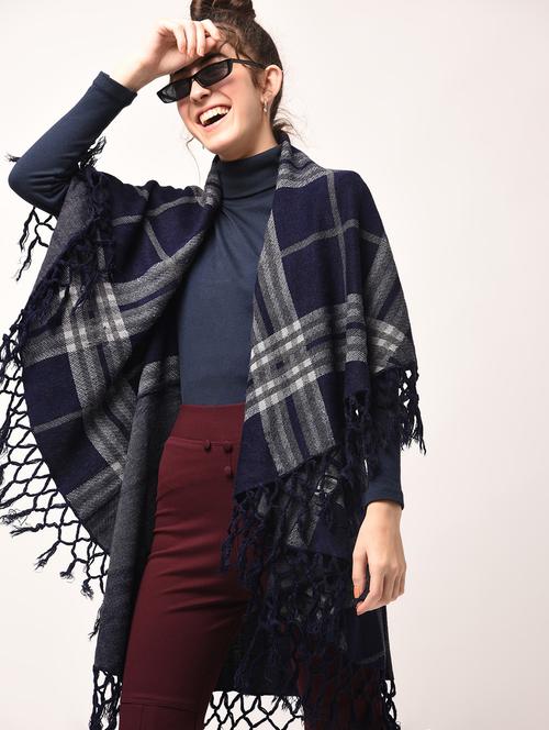 checkered fringed hem poncho - 15801682 - Very Small Image - 1