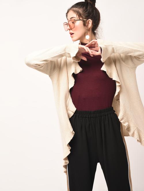 ribbed ruffled edge shrug - 15801686 - Very Small Image - 1