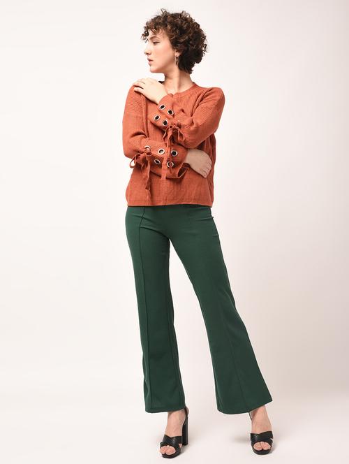 lace up detail sleeved pullover - 15801861 - Very Small Image - 1