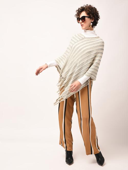 fringed hem knitted poncho - 15801884 - Very Small Image - 1