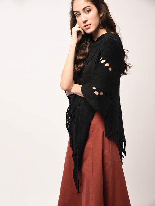 cut out detail fringed edge poncho - 15801888 - Very Small Image - 1