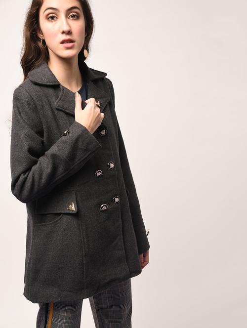 faux fur button detail overcoat - 15801933 - Very Small Image - 1