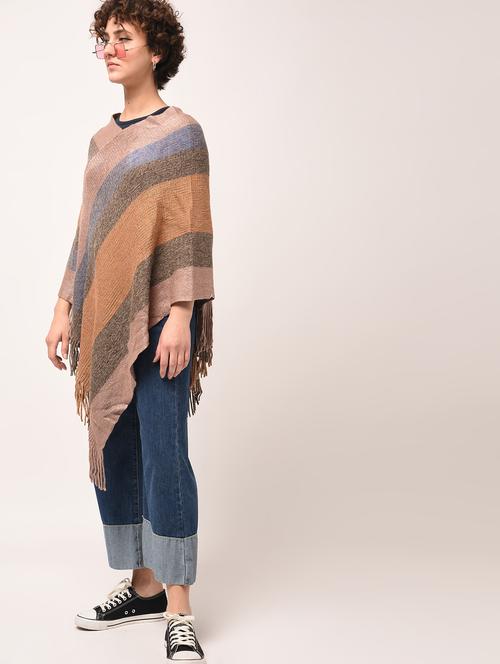 fringed hem striped poncho - 15801947 - Very Small Image - 1
