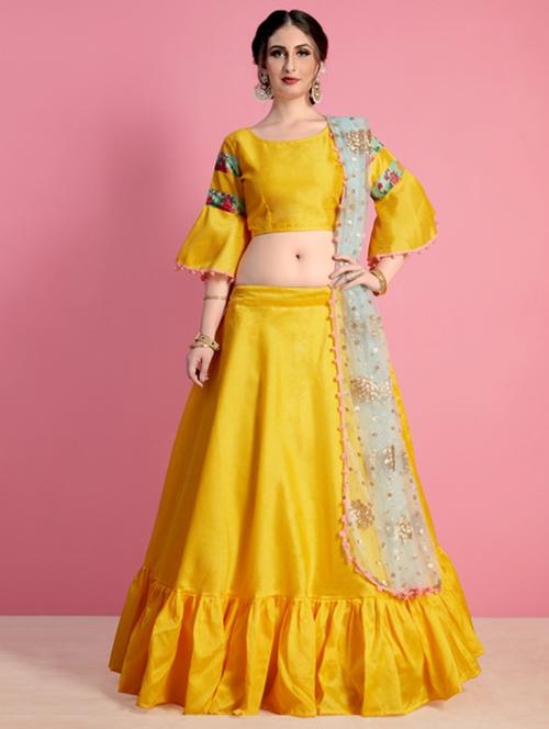 Embroidered solid ruffled lehenga - 15802092 - Very Small Image - 1