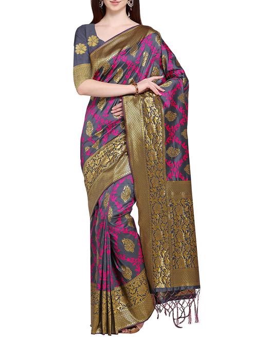 floral jacquard weave saree with blouse - 15802152 - Very Small Image - 1