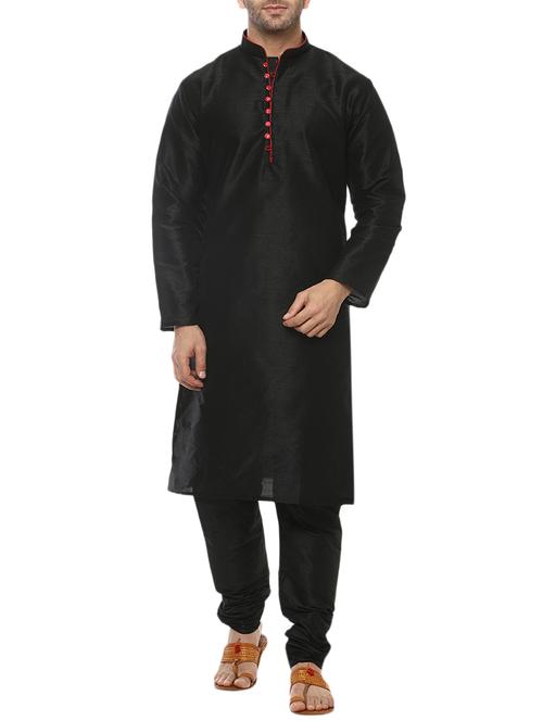 black silk blend kurta pyjama set - 15803079 - Very Small Image - 1