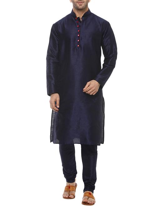navy silk blend kurta pyjama set - 15803084 - Very Small Image - 1