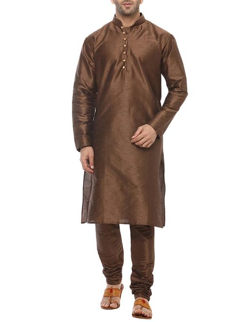 brown silk blend kurta pyjama set - 15803089 - Very Small Image - 1