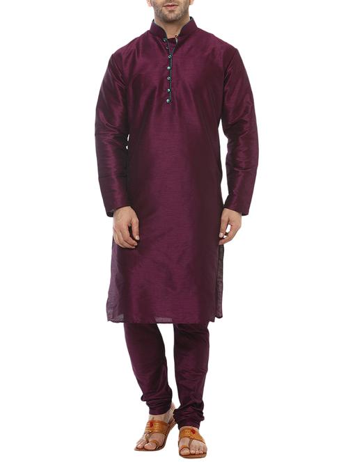 purple silk blend kurta pyjama set - 15803094 - Very Small Image - 1