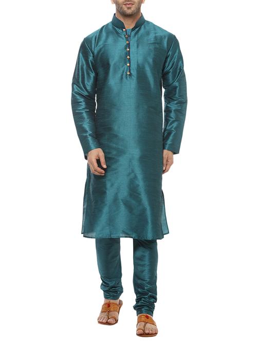 green silk blend kurta pyjama set - 15803104 - Very Small Image - 1