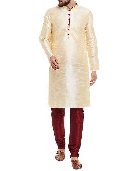 beige silk blend kurta pyjama set - 15803114 - Very Small Image - 1