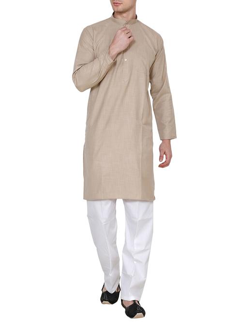 brown cotton long kurta - 15803122 - Very Small Image - 1