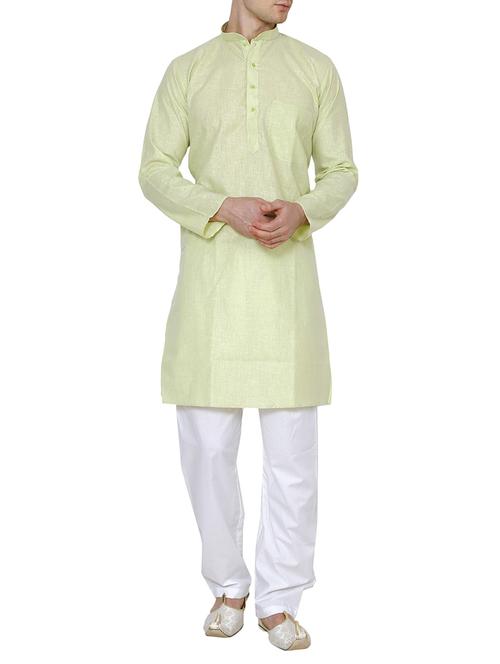green cotton long kurta - 15803123 - Very Small Image - 1