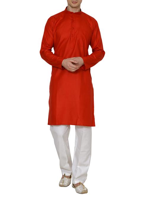 red cotton long kurta - 15803127 - Very Small Image - 1