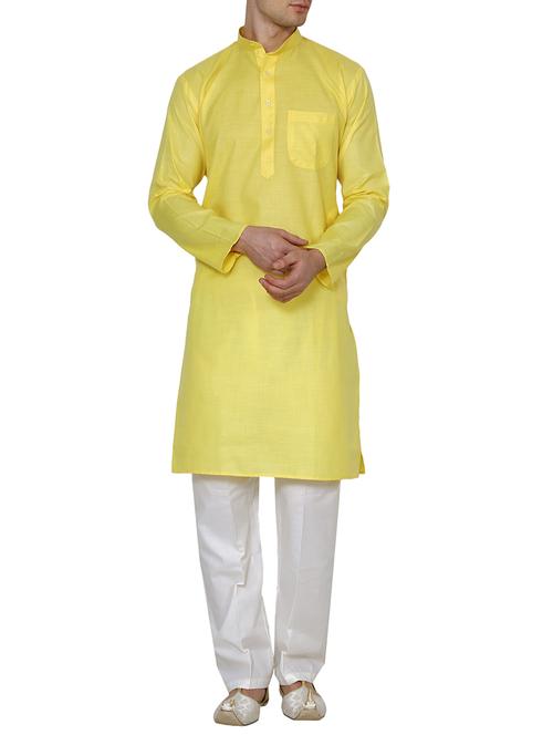 yellow cotton long kurta - 15803128 - Very Small Image - 1