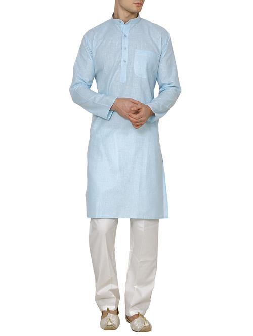 blue cotton long kurta - 15803133 - Very Small Image - 1