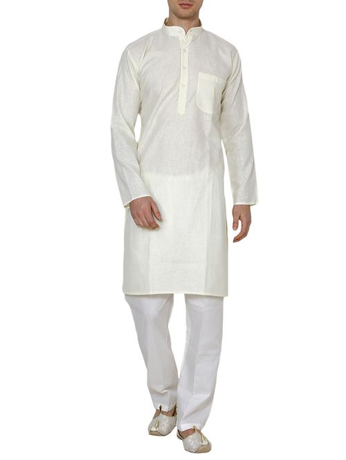 white cotton long kurta - 15803138 - Very Small Image - 1
