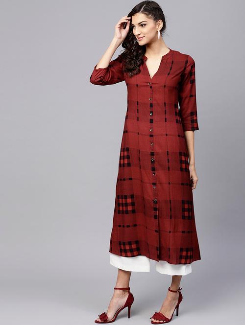 checkered printed a-line kurta - 15803476 - Very Small Image - 1