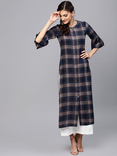 checkered printed straight kurta - 15803507 - Very Small Image - 1