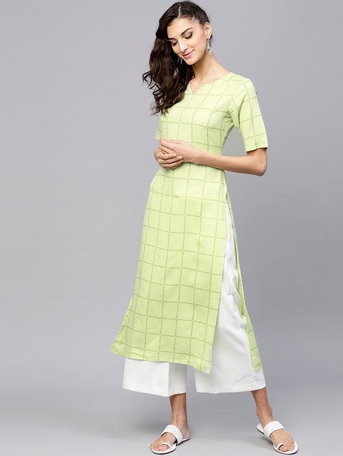 checkered printed straight kurta - 15803514 - Very Small Image - 1