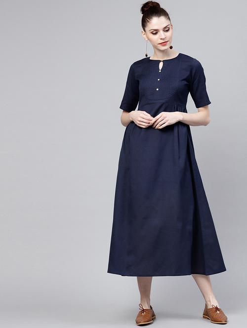 navy pin tucks detail maxi dress - 15803587 - Very Small Image - 1