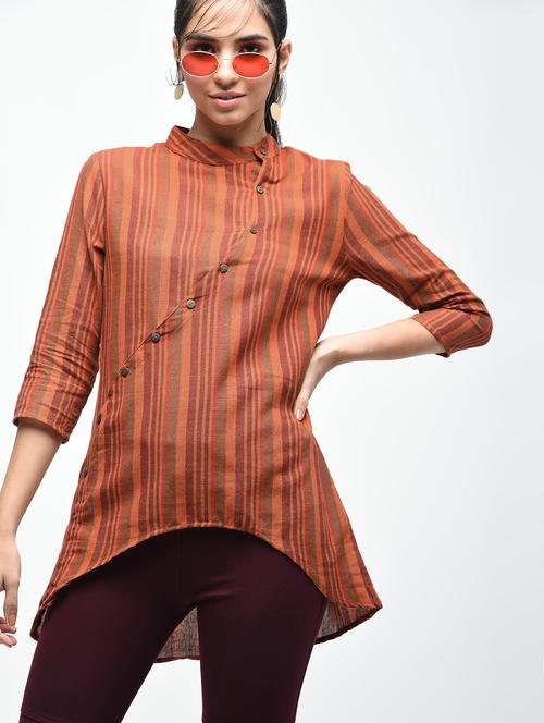 button detail striped high low tunic - 15803848 - Very Small Image - 1