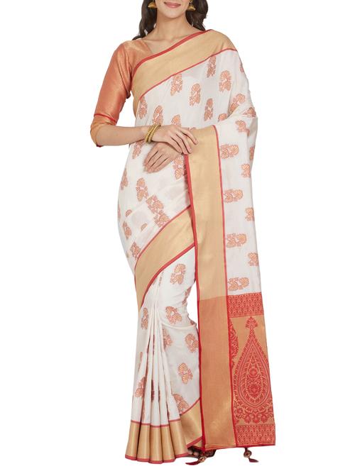 floral zari motif banarasi saree with blouse - 15804323 - Very Small Image - 1