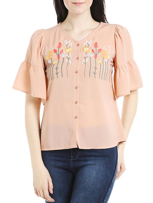 bell sleeved embroidered button up top - 15805872 - Very Small Image - 1