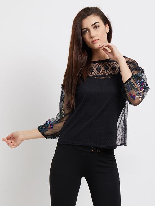 lace detail embroidered top - 15805880 - Very Small Image - 1
