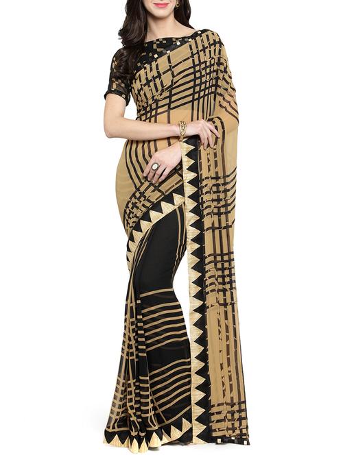 half and half striped printed saree with blouse - 15805949 - Very Small Image - 1