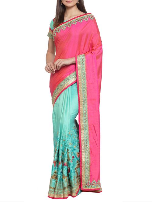 half and half embroidered saree with blouse - 15805983 - Very Small Image - 1