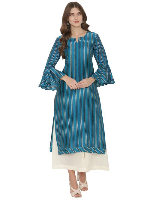 straight stripes bell sleeves kurta - 15806051 - Very Small Image - 1