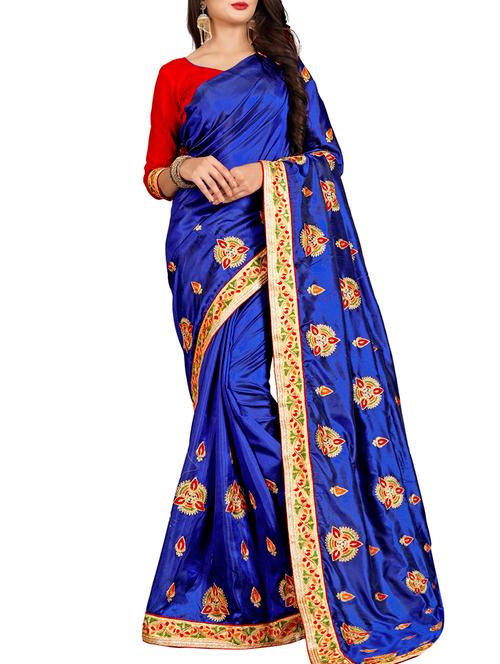 resham embroidered royal blue saree - 15806895 - Very Small Image - 1