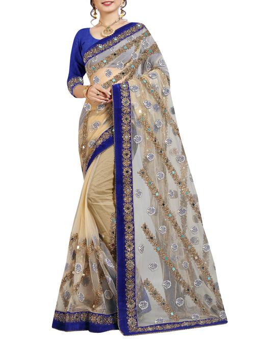 mirror embellished beige saree with blouse - 15810655 - Very Small Image - 1