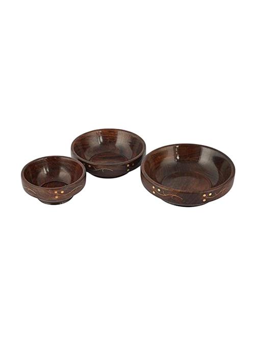 desi karigar wooden bowl set & free 3 tea spoons ( brown, 4, 5, 6 inch ) - 15811739 - Very Small Image - 1