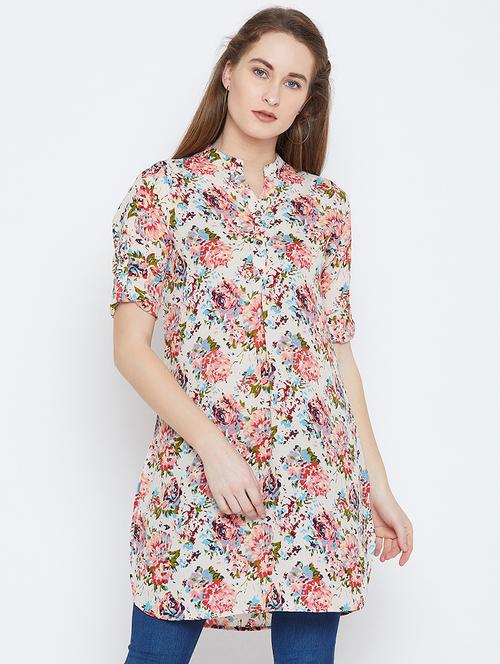 roll up sleeved floral tunic - 15814353 - Very Small Image - 1