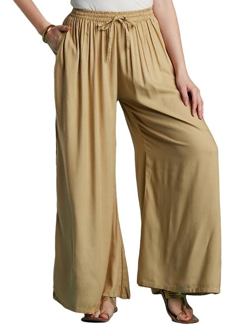 beige solid flared palazzo - 15815583 - Very Small Image - 1