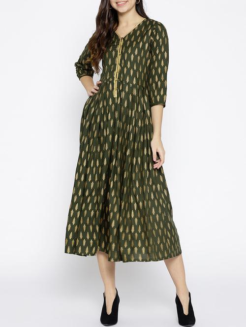 flared foil print dress - 15816256 - Very Small Image - 1