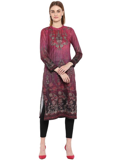 floral pink wool woolen kurta - 15816896 - Very Small Image - 1