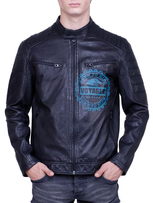 black printed 100% pure leather jacket - 15817450 - Very Small Image - 1