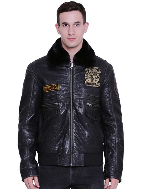 blue patched 100 % leather jacket - 15817466 - Very Small Image - 1