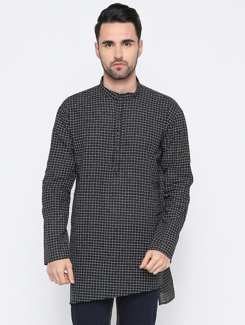 black checkered asymmetric kurta - 15817745 - Very Small Image - 1