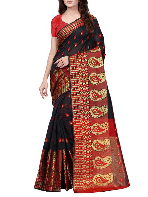 paisley zari motif woven saree with blouse - 15817817 - Very Small Image - 1