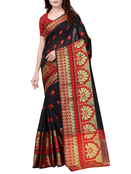 floral zari motif woven saree with blouse - 15817821 - Very Small Image - 1