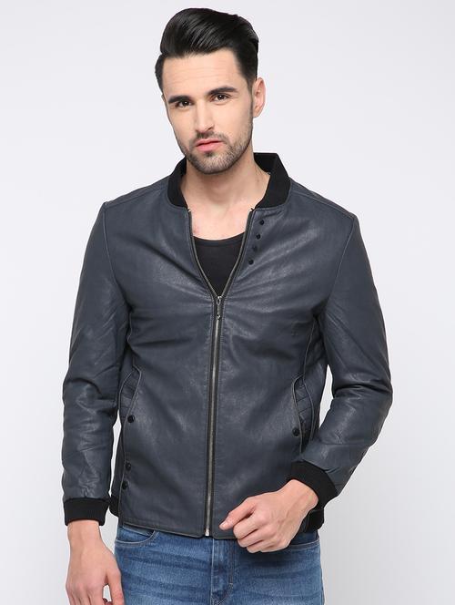 blue solid biker jacket - 15817826 - Very Small Image - 1