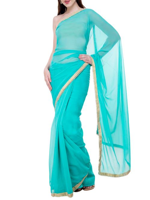 pearl embellished lace border saree with blouse - 15818339 - Very Small Image - 1